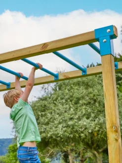 TP Skywood Wooden Climbing Frame with Two Extra Play Towers, Sky Deck, Skyline with Flying Fox, Monkey Bars, Double Swing Arm, 10ft Super Wavy Slide & 8ft Ripple Slide - FSC® certified