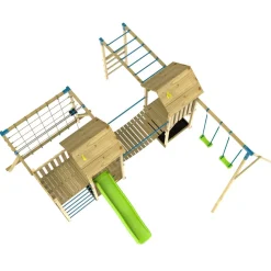 TP Skywood Wooden Climbing Frame with Extra Play Tower, Sky Deck, Skyline with Flying Fox, Monkey Bars, Double Swing Arm & Slide - FSC® certified