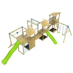TP Skywood Wooden Climbing Frame with Three Towers, Sky Deck, Flying Fox, Monkey Bars, Double Swing Arm & Two Slides - FSC® certified