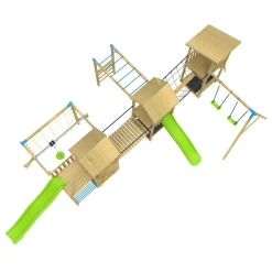 TP Skywood Wooden Climbing Frame with Three Towers, Sky Deck, Flying Fox, Monkey Bars, Double Swing Arm & Two Slides - FSC® certified
