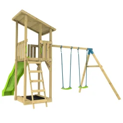 TP Skywood Wooden Lookout Tower with Superwavy Slide & Double Swing Arm - FSC® certified