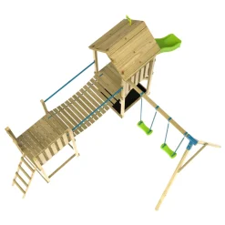 TP Skywood Wooden Tower Climbing Frame with Ripple Slide, Sky Bridge, Mini Tower & Double Swing Arm - FSC® certified