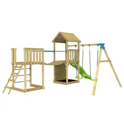 TP Skywood Wooden Tower Climbing Frame with Ripple Slide, Sky Bridge, Mini Tower & Double Swing Arm - FSC® certified