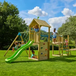 TP Skywood Wooden Tower Climbing Frame with Ripple Slide, Sky Bridge, Mini Tower & Double Swing Arm - FSC® certified