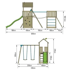 TP Skywood Wooden Tower Climbing Frame with Ripple Slide, Sky Bridge, Mini Tower & Double Swing Arm - FSC® certified