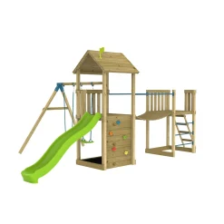 TP Skywood Wooden Tower Climbing Frame with Ripple Slide, Sky Bridge, Mini Tower & Double Swing Arm - FSC® certified