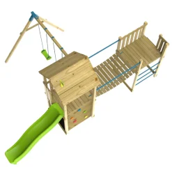 TP Skywood Wooden Tower Climbing Frame with Ripple Slide, Sky Bridge, Mini Tower & Double Swing Arm - FSC® certified