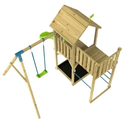 TP Skywood Wooden Tower Climbing Frame with Ripple Slide, Sky Deck & Single Swing Arm - FSC® certified