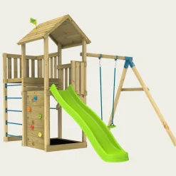 TP Skywood Wooden Tower Climbing Frame with Ripple Slide, Sky Deck & Single Swing Arm - FSC® certified