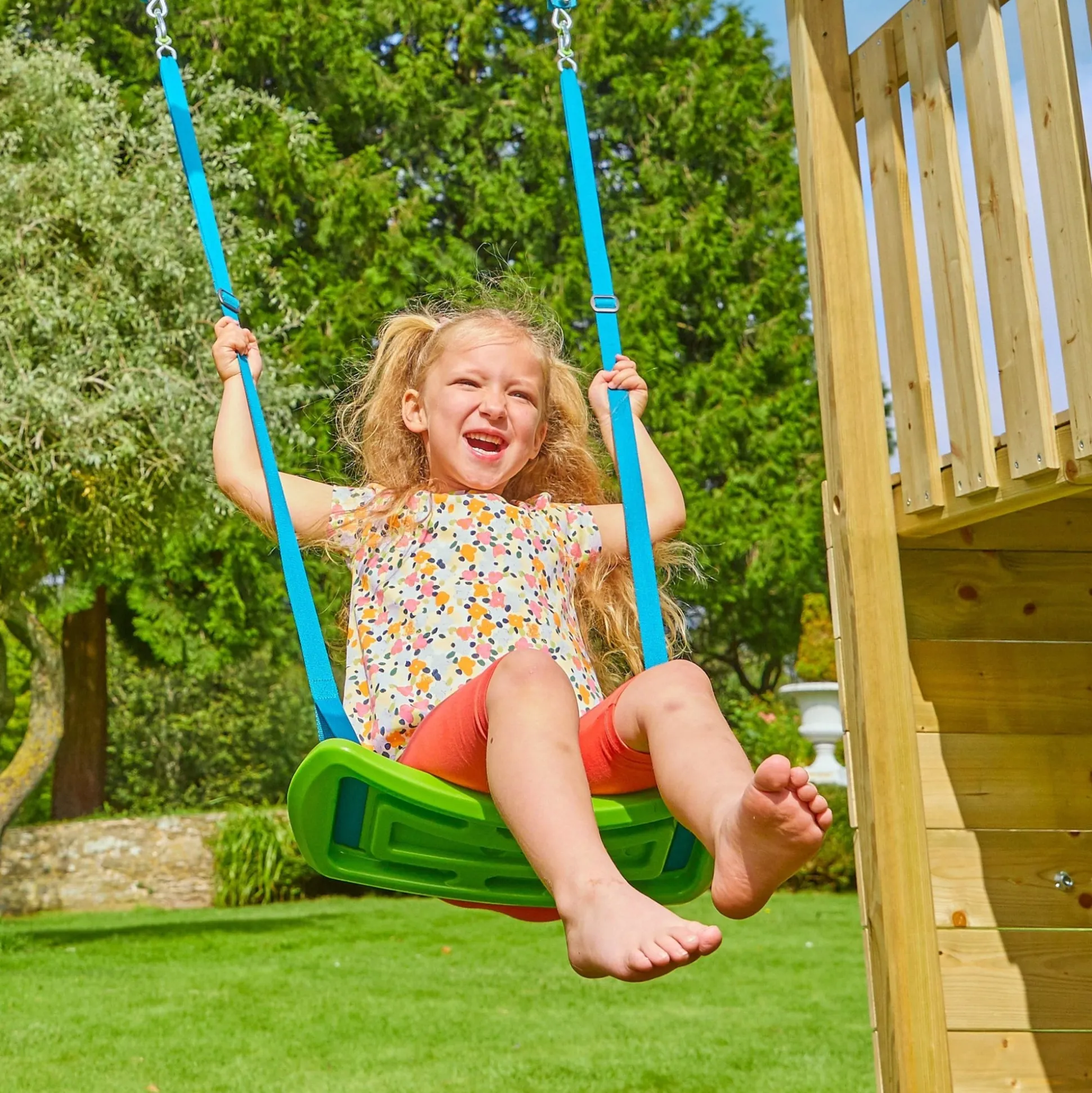 TP Skywood Wooden Tower Climbing Frame with Ripple Slide, Monkey Bars & Double Swing Arm - FSC® certified