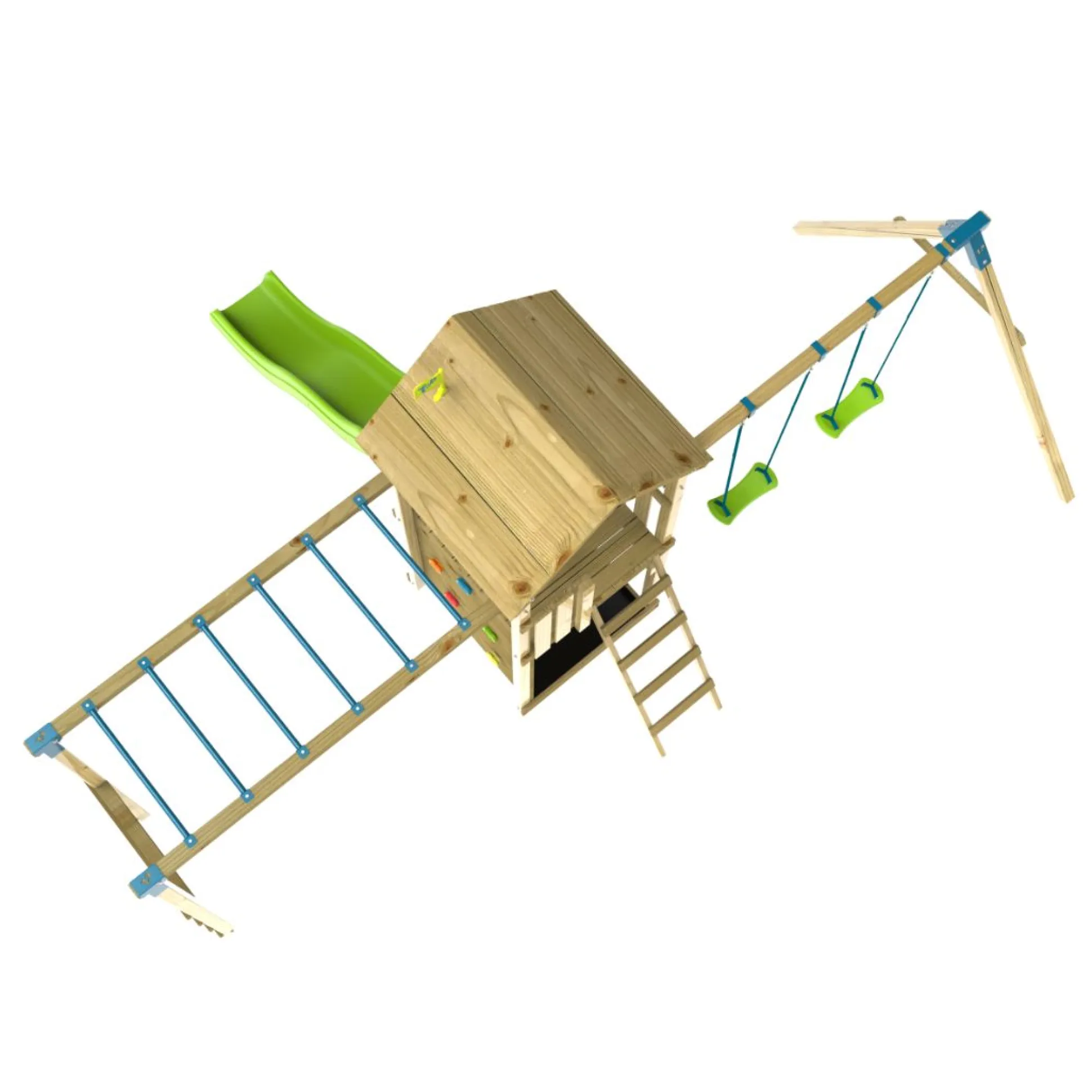 TP Skywood Wooden Tower Climbing Frame with Ripple Slide, Monkey Bars & Double Swing Arm - FSC® certified
