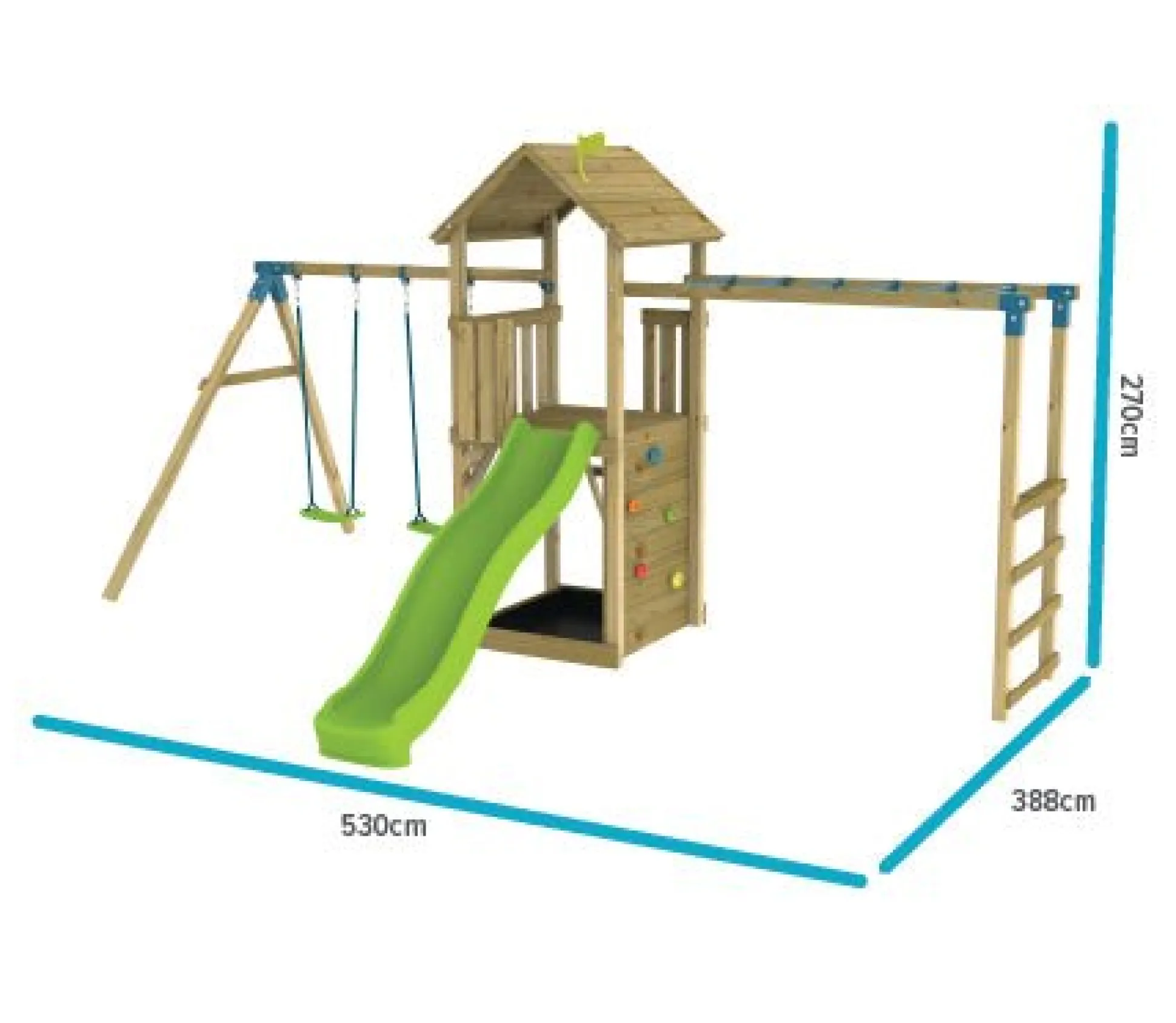 TP Skywood Wooden Tower Climbing Frame with Ripple Slide, Monkey Bars & Double Swing Arm - FSC® certified