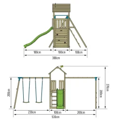 TP Skywood Wooden Tower Climbing Frame with Ripple Slide, Monkey Bars & Double Swing Arm - FSC® certified