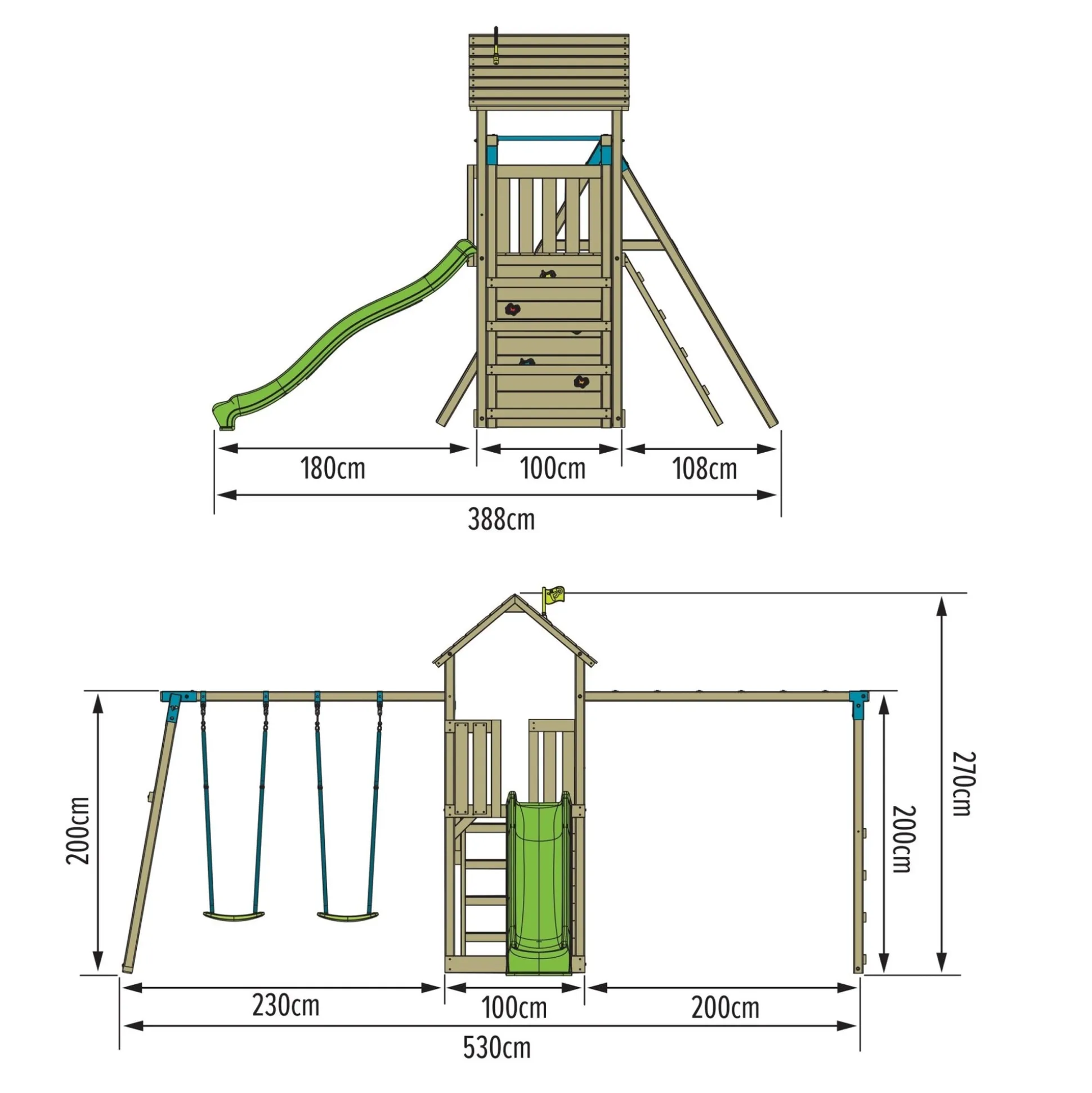 TP Skywood Wooden Tower Climbing Frame with Ripple Slide, Monkey Bars & Double Swing Arm - FSC® certified