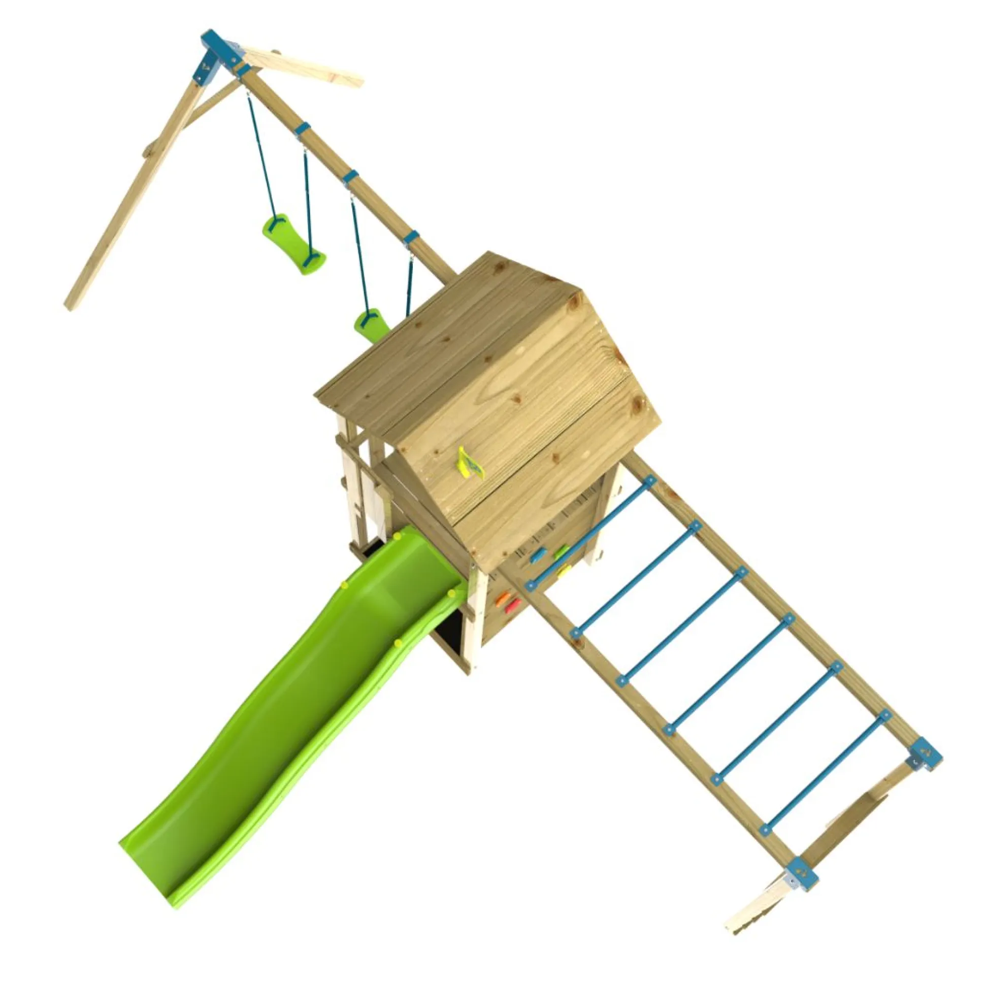 TP Skywood Wooden Tower Climbing Frame with Ripple Slide, Monkey Bars & Double Swing Arm - FSC® certified