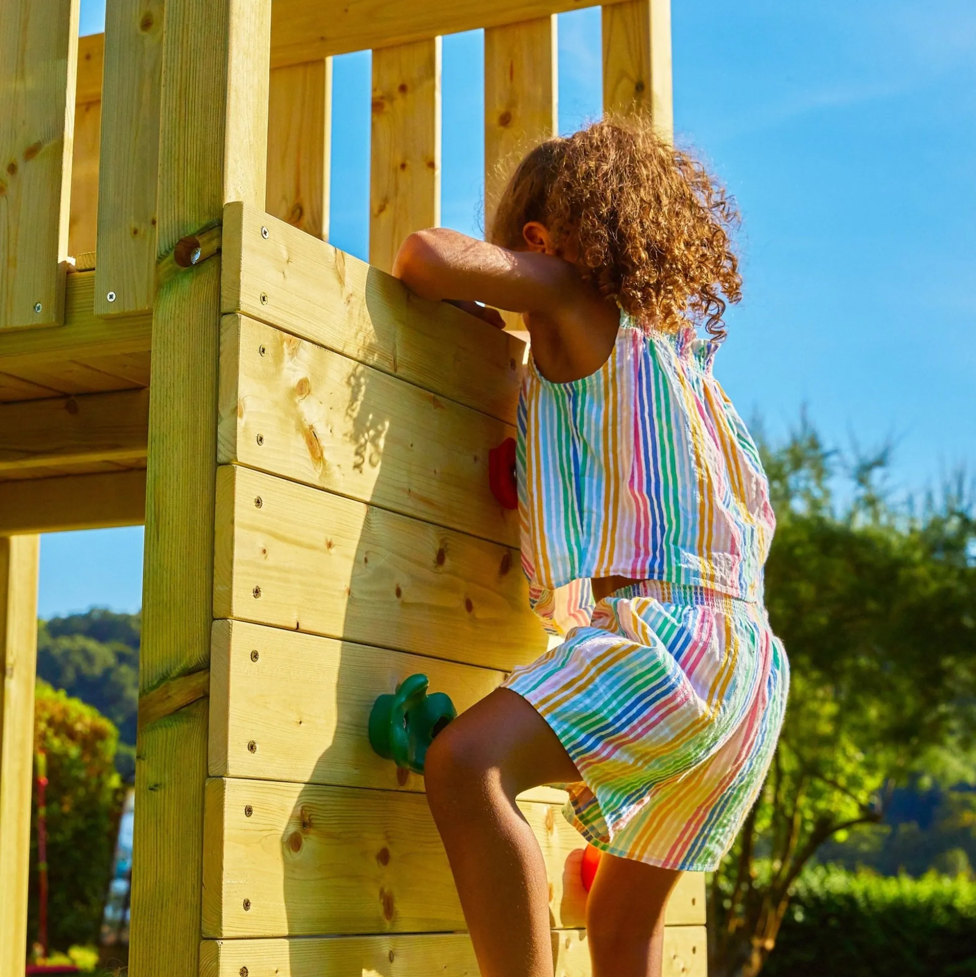 TP Skywood Wooden Tower Climbing Frame with Ripple Slide, Monkey Bars & Double Swing Arm - FSC® certified