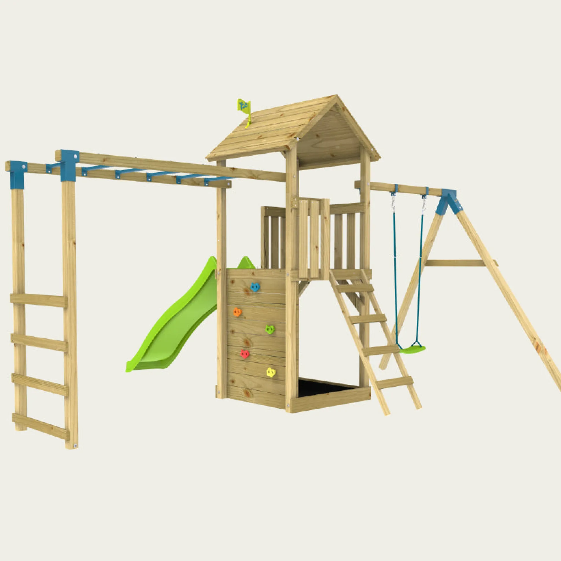 TP Skywood Wooden Tower Climbing Frame with Ripple Slide, Monkey Bars & Single Swing Arm - FSC® certified
