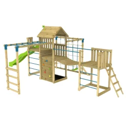 TP Skywood Wooden Tower Climbing Frame with Super Wavy Slide, Sky Deck, Monkey Bars, Skyline with Swing Seat & extra play tower - FSC® certified