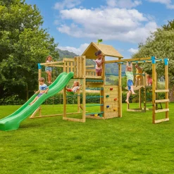 TP Skywood Wooden Tower Climbing Frame with Super Wavy Slide, Sky Deck, Monkey Bars, Skyline with Swing Seat & extra play tower - FSC® certified