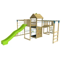 TP Skywood Wooden Tower Climbing Frame with Super Wavy Slide, Sky Deck, Monkey Bars, Skyline with Swing Seat & extra play tower - FSC® certified