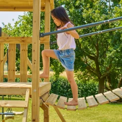 TP Skywood Wooden Tower Climbing Frame with Super Wavy Slide, Sky Deck, Monkey Bars, Skyline with Swing Seat & extra play tower - FSC® certified