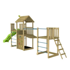 TP Skywood Wooden Tower Climbing Frame with Sky Deck, Super Wavy Slide, Sky Bridge & Mini Tower - FSC® certified