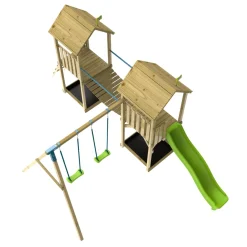 TP Skywood Wooden Tower Climbing Frame with Ripple Slide, Sky Bridge, Additional Play Tower & Double Swing Arm - FSC® certified