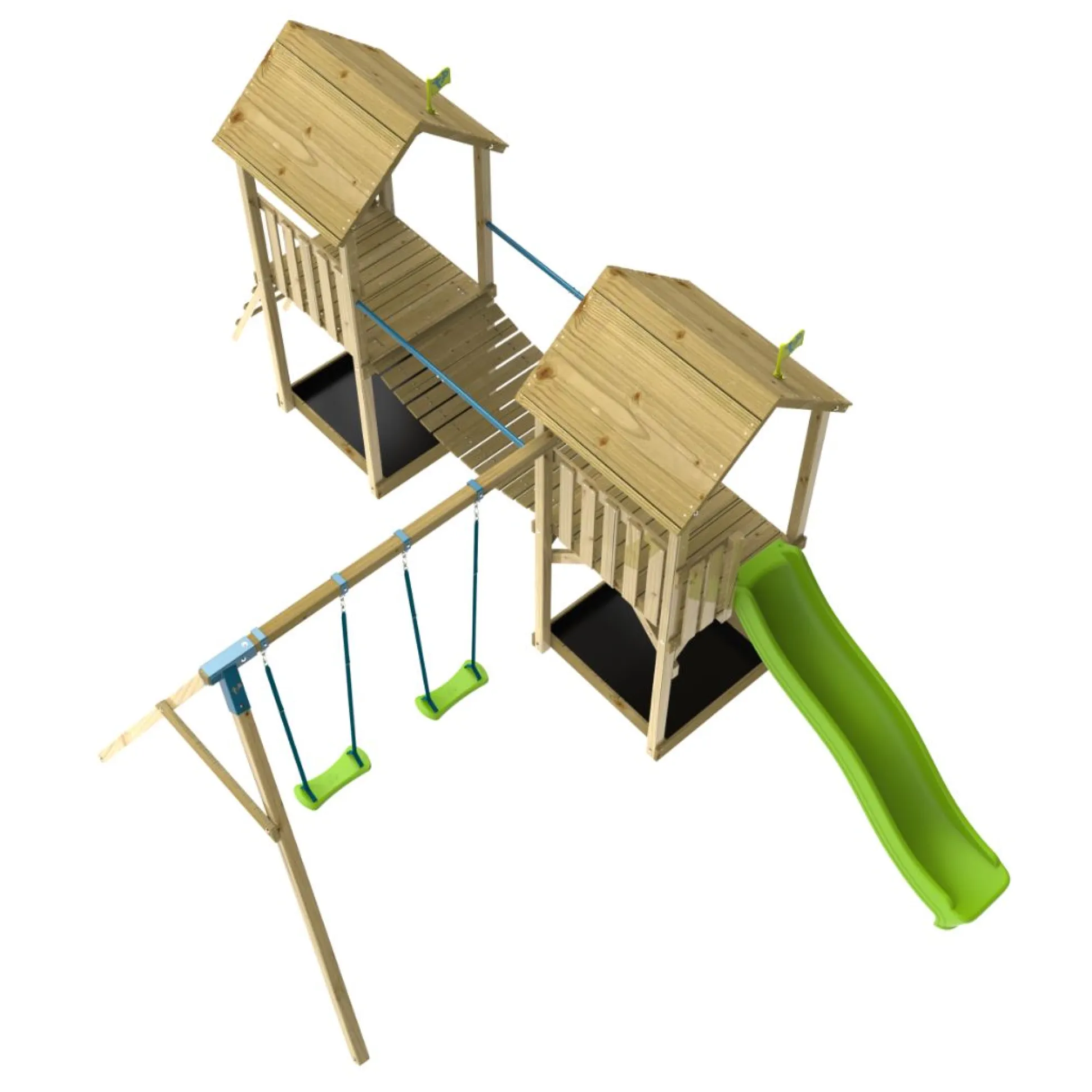 TP Skywood Wooden Tower Climbing Frame with Ripple Slide, Sky Bridge, Additional Play Tower & Double Swing Arm - FSC® certified