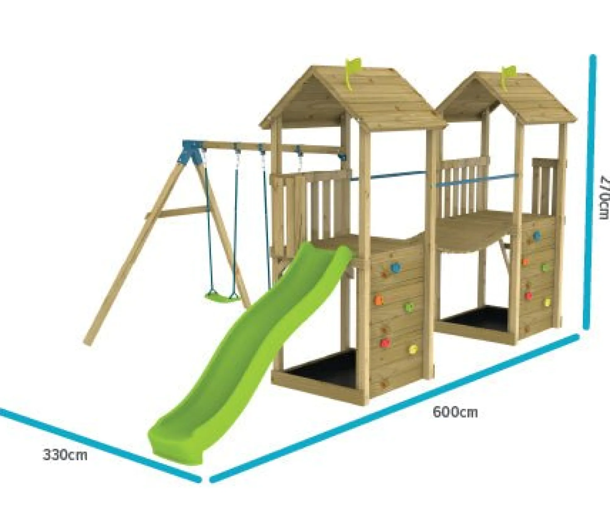 TP Skywood Wooden Tower Climbing Frame with Ripple Slide, Sky Bridge, Additional Play Tower & Double Swing Arm - FSC® certified