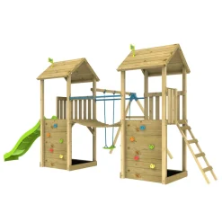 TP Skywood Wooden Tower Climbing Frame with Ripple Slide, Sky Bridge, Additional Play Tower & Double Swing Arm - FSC® certified