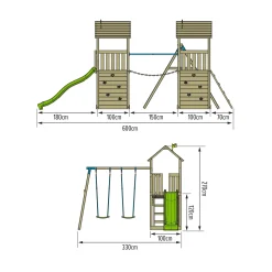 TP Skywood Wooden Tower Climbing Frame with Ripple Slide, Sky Bridge, Additional Play Tower & Double Swing Arm - FSC® certified