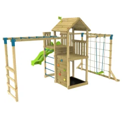 TP Skywood Wooden Tower Climbing Frame with Super Wavy Slide, Sky Deck, Monkey Bars & Skyline with Rapide Swing Seat - FSC® certified