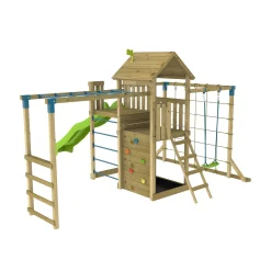 TP Skywood Wooden Tower Climbing Frame with Super Wavy Slide, Sky Deck, Monkey Bars & Skyline with Rapide Swing Seat - FSC® certified
