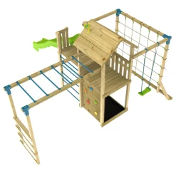 TP Skywood Wooden Tower Climbing Frame with Super Wavy Slide, Sky Deck, Monkey Bars & Skyline with Rapide Swing Seat - FSC® certified