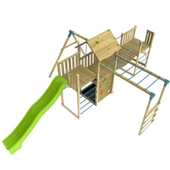 TP Skywood Wooden Tower Climbing Frame with Super Wavy Slide, Sky Deck, Monkey Bars, Single Swing Arm & extra play tower - FSC® certified
