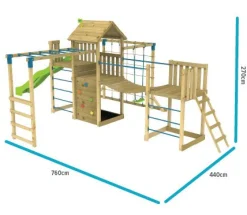 TP Skywood Wooden Tower Climbing Frame with Super Wavy Slide, Sky Deck, Monkey Bars, Skywalk Bridge, Skyline with Swing Seat & extra play tower - FSC® certified