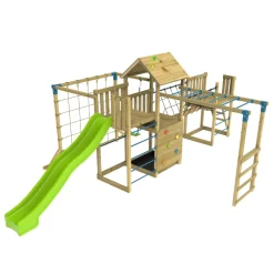 TP Skywood Wooden Tower Climbing Frame with Super Wavy Slide, Sky Deck, Monkey Bars, Skywalk Bridge, Skyline with Swing Seat & extra play tower - FSC® certified