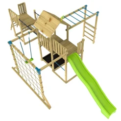 TP Skywood Wooden Tower Climbing Frame with Super Wavy Slide, Sky Deck, Monkey Bars, Skywalk Bridge, Skyline with Swing Seat & extra play tower - FSC® certified