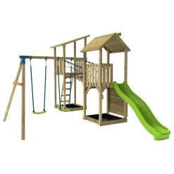 TP Skywood Wooden Tower Climbing Frame with Ripple Slide, SkyWalk Bridge, Lookout Tower & Double Swing Arm - FSC® certified