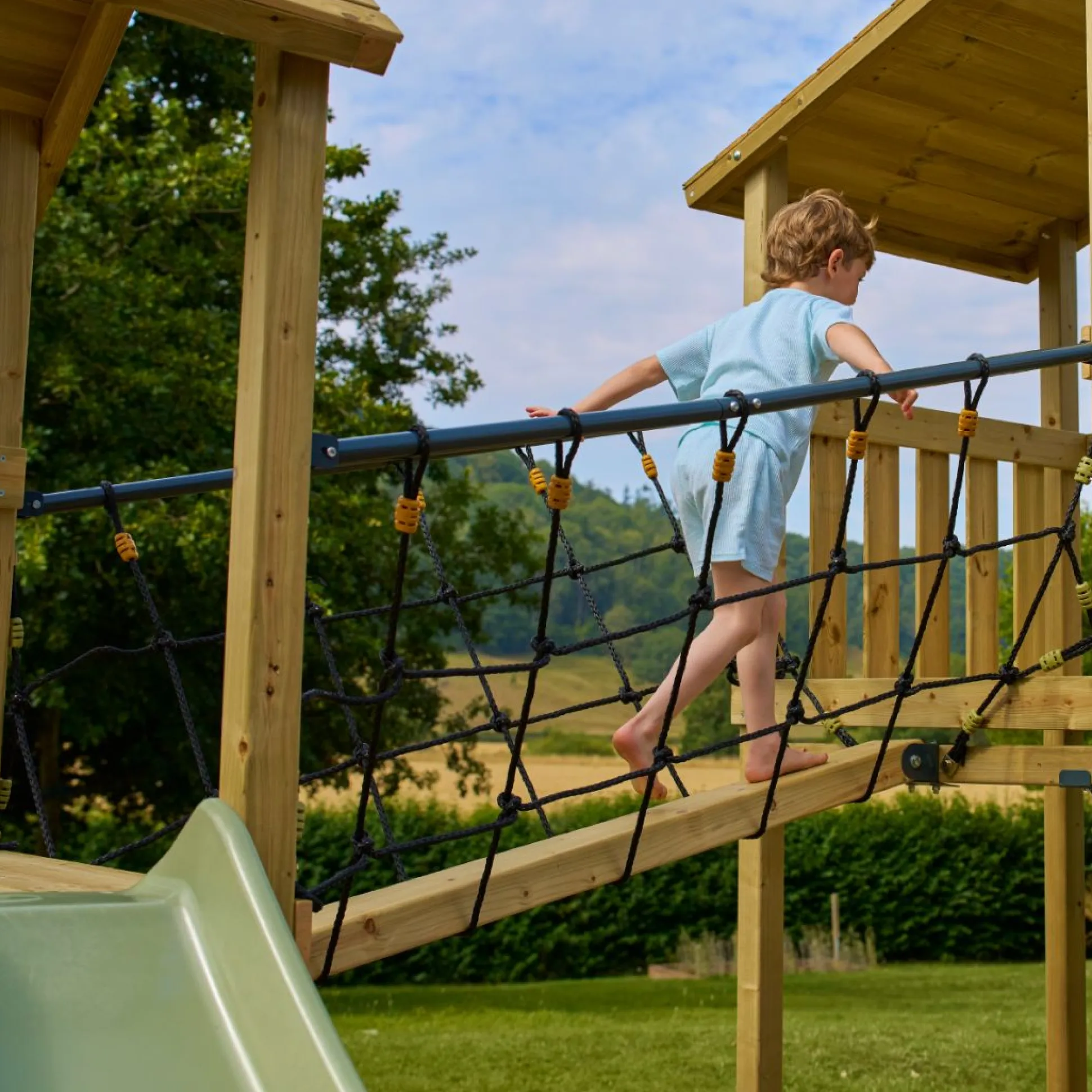 TP Skywood Wooden Tower Climbing Frame with Ripple Slide, SkyWalk Bridge, Lookout Tower & Double Swing Arm - FSC® certified