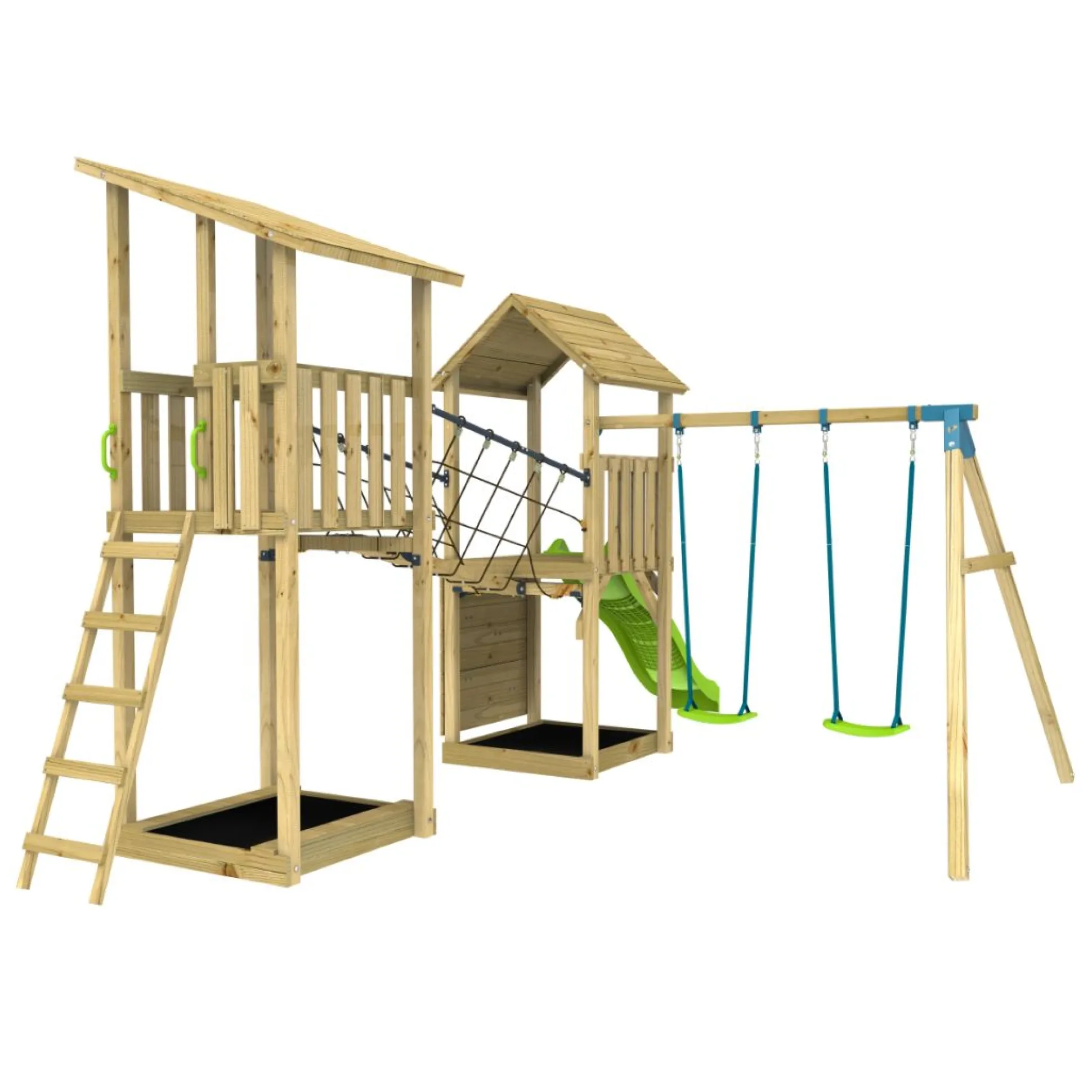 TP Skywood Wooden Tower Climbing Frame with Ripple Slide, SkyWalk Bridge, Lookout Tower & Double Swing Arm - FSC® certified