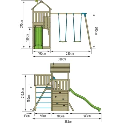 TP Skywood Wooden Tower Climbing Frame with Ripple Slide, Sky Deck & Double Swing Arm - FSC® certified