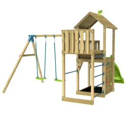 TP Skywood Wooden Tower Climbing Frame with Ripple Slide, Sky Deck & Double Swing Arm - FSC® certified