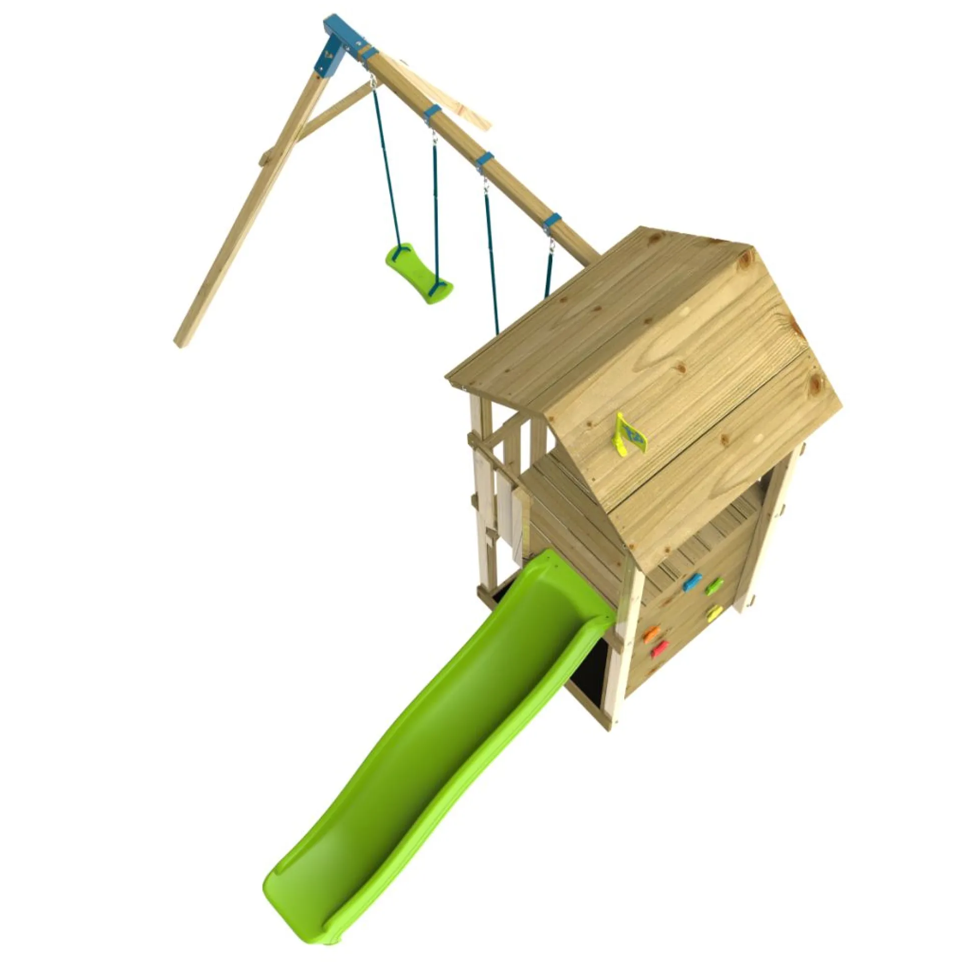 TP Skywood Wooden Tower Climbing Frame with Ripple Slide & Double Swing Arm - FSC® certified