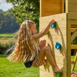 Treehouse Wooden play Tower with Climbing Wall and Fireman's Pole - FSC® certified