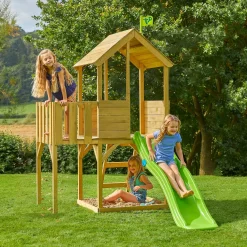 Treehouse Wooden Play Tower, with Wavy Slide & Wooden Balcony - FSC® certified