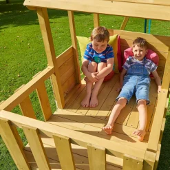 Treehouse wooden play tower, with Panel kit, balcony, wavy slide & swing arm - FSC® certified