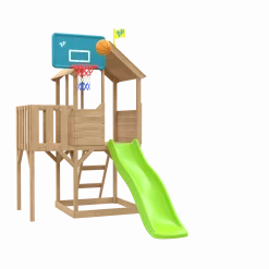 Treehouse Wooden Play Tower, with Wavy Slide, Wooden Balcony & Basketball Hoop - FSC® certified