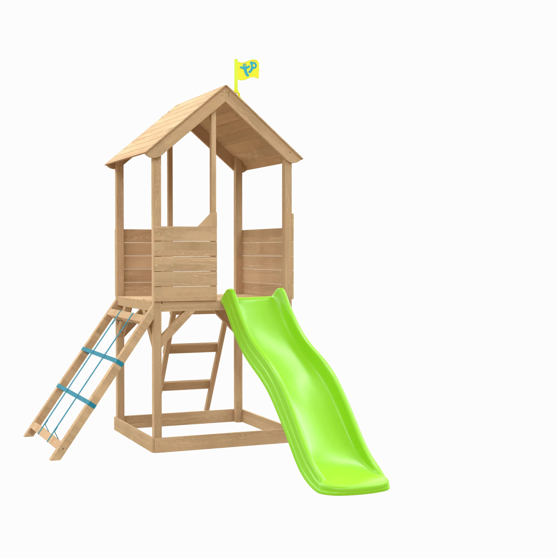Treehouse Wooden Play Tower, with Wavy Slide & Cargo Net - FSC® certified