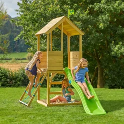 Treehouse Wooden Play Tower, with Wavy Slide & Cargo Net - FSC® certified